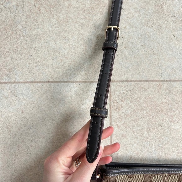 Coach Signature Jacquard Crossbody Bag Brown Tan Leather Trim Classic Y2K - Picture 9 of 10